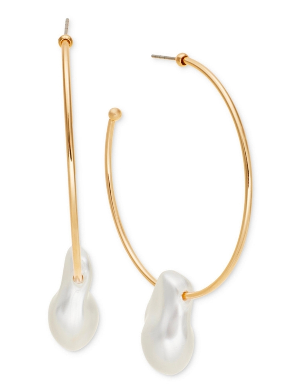 I.N.C. Gold-Tone Baroque Imitation Pearl Charm C-Hoop Earrings